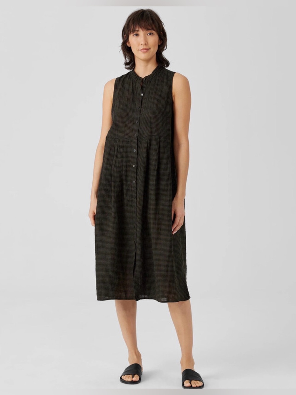 Eileen Fisher Organic Linen Sleeveless Button-Down Midi Dress size Petite medium